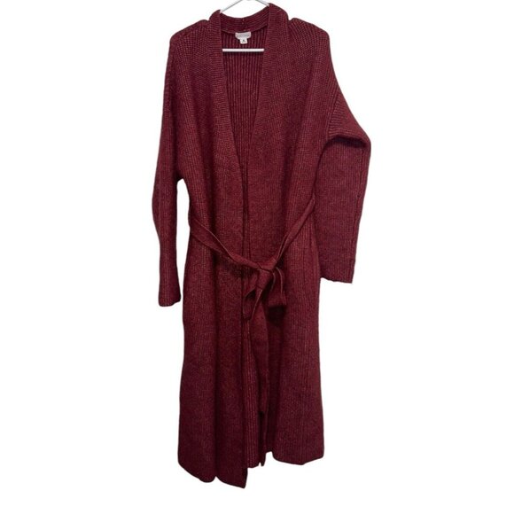 Basin and Range Womens Long Belted Cardigan Sz S Dusty Red Polyester Alpaca Wool - Picture 1 of 9